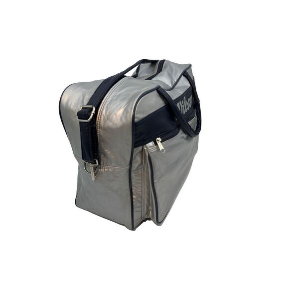 Wilson vintage silver bag with navy blue handle and shoulder strap - Picture 14 of 16